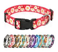 HEELE Collar para Perros con Hebilla de Liberación Rápida, Cómodos, Ajustable, Lindos Patrones, Floral Collar para Perro Pequeño Mediano Grande, Margarita Rojo, L
