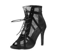 Heels Dance Class Bootie - Sandalias de tacón alto con cordones y boca de pescado, zapatos de baile para mujer, sandalia cómoda, 7-10 cm, 002 negro2 7 cm, 38 EU