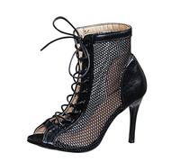 Heels Dance Class Bootie - Sandalias de tacón alto con cordones y boca de pescado, zapatos de baile para mujer, sandalia cómoda, 7-10 cm, 005 negro 9 5cm, 39 EU