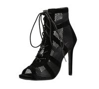 Heels Dance Class para Mujer, Zapatos de Baile, Sandalias de Tacón Alto Sexy Escarpins Negro Mesh Stiletto Tacones Altos Sandalia con Cordones con Boca de Pescado Mujer Zapatos Cómodo, A2 Bk1, 35 EU