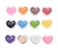 HEEPDD 12 Colores Almohadilla de Tinta para Niños, Sellos de Almohadilla de Tinta de Dedo en Forma de Corazón Soluble en Agua para Artesanía Scrapbooking Tarjeta que Hace con Caja de