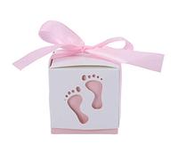 HEEPDD 50 Cajas para Regalos de Fiesta de Baby Shower, Lindas Cajas Pequeñas de Dulces con Diseño de Huella y Cinta, Decoraciones Creativas para Fiesta de Recién Nacido, Revelación de (PINK)