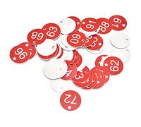 HEEPDD 50 Etiquetas de Colmena, Etiquetas Redondas Numeradas con Pequeños Agujeros para una Fácil Identificación, Material ABS Rojo Brillante para Apicultura, Cría de Ganado, Prevención (51-100)