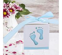 HEEPDD 50 Piezas Cajas de Regalo de Papel para Dulces de Boda con Cinta de Seda Diseño de Huella de Bebé 6 X 6 X Cm Autoensamblaje para Fiesta de Bodas de Baby Shower Azul (BLUE)