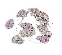 HEEPDD 50pcs Botones de Madera, 1 x 0.7in Botón de Madera con Forma de Calavera Botón de Dibujo Coloreado Hecho a Mano con 2 Agujeros Accesorios de decoración de Ropa(Tipo B)
