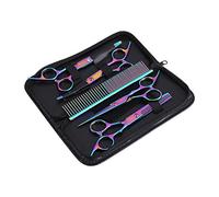 HEEPDD 6Pcs Tijeras de peluquería Canina para Mascotas, Color Iris Servicio Pesado Gato de Acero Inoxidable Kit de recortador para la preparación de la Limpieza