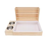 HEEPDD Alimentador de Heno de Madera Conejo de Heno Manger de Césped Casa de Comida 3 en 1 con Caja de y 2 Tazones Estructura Anti -Dipping para Conejillo de Indias Pequeños Animales
