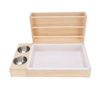 HEEPDD Alimentador de Heno de Madera, Construcción de Madera Sólida 3 en 1 Soporte de Heno, Caja de con Tazones de Comida para Conejillos de Indias y Mascotas Pequeñas