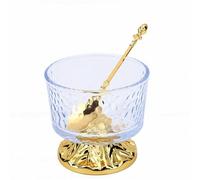 HEEPDD Azucarero de Vidrio con Tapa y Cuchara, Bote Decorativo Transparente Dorado para Dulces, Tarro de Azúcar Multiusos, Recipiente para Sal para Almacenamiento en el Hogar y la Cocina (GOLD)