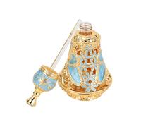 HEEPDD Botella de Perfume de Medio Oriente, Dispensador de Aceite Decorativo de Aleación de Zinc para Aceites y Fragancias Esenciales (Azul claro dorado)