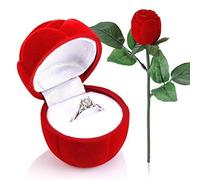 HEEPDD Caja de anillos Rosa Roja, Caja de joyería en forma de rosa roja Pendiente Propuesta Romántica Anillo de compromiso Boda Día de San Valentín