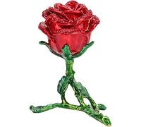 HEEPDD Caja de baratija, esmalte pintado a mano, rosa roja, estatuilla coleccionable, joyería para anillos, collar y pendientes, soporte para regalo de acción de gracias, cumpleaños y año nuevo