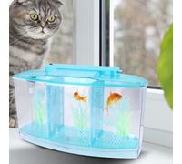 HEEPDD Caja de Cría de Peces de Triple Cámara para Acuario, Tanques de Cría Caja de Aislamiento de de Peces Pequeños de Acrílico LED Transparente con Seis Luces LED y de de Válvula de de Agua (Blue)
