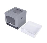 HEEPDD Caja de Plegable para Gatos PP, Cacerola Cerrada Gigante para Gatos, Entrada Superior de Gran Tamaño, Caja de para Gatos Cerrada Antisalpicaduras para el Hogar (Grey)