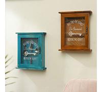 HEEPDD Caja de Soporte de Llave Madera Retro con un Poderoso Diseño Imán, Suspensión Llave Estable, Hermoso Vidrio, Gabinete Pared Madera Vintage, Titular con 6 Ganchos para (Blue)