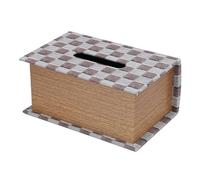 HEEPDD Caja para Pañuelos de Cuero PU Estilo Libro, Dispensador de Servilletas de Gran Capacidad con Estructura de Madera Compuesta para Decoración del Hogar y la Oficina (Tablero de ajedrez marrón)