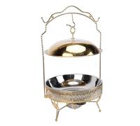 HEEPDD Calentador de Comida Redondo de Acero de 8L para Buffet con Tapa Colgante, Cuchara para Catering, Eventos, Fiestas, Platos para Frotar, Plato para Frotar de Acero Inoxidable