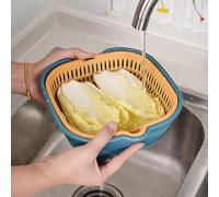 HEEPDD Cesta para Lavar Verduras, Juego de Cuenco Colador de Plástico 2 en 1, Estructura Gruesa, Drenaje Conveniente para Uso en la Cocina (L)