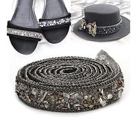 HEEPDD - Cinta de 1 metro 1,5 cm de ancho de cinta negra hotfix cristal perlado con relleno de grava para ropa, bolsa de zapatos, decoración de fiesta de bodas (Gris)