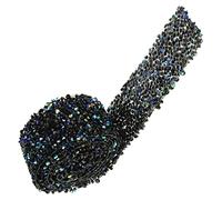 HEEPDD Cinta de Diamantes, Diamantes de Imitación de Malla, Rollo de Envoltura de Cristal Brillante para Decoración de Bodas, 1 Yarda de Longitud, Perfecto para Eventos (Color negro + azul AB)