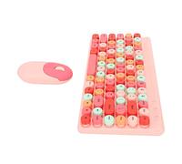 HEEPDD Combinación de Ratón y Teclado Tecnología Inalámbrica de 2,4 GHz Diseño de Botones Redondos Retro Combinación de Ratón y Teclado Inalámbrico para Escritorio (Rosa)