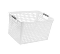 HEEPDD Contenedores de Almacenamiento de Plástico Grandes, Cesta de Almacenamiento Apilable Blanca Multiusos, Organizador de Escritorio con Asa para Despensa, Cocina, Cuarto de Baño,