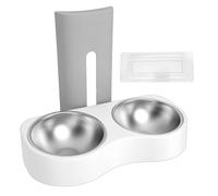 HEEPDD Cuenco de Alimentación para Mascotas Montado en la Pared, Diseño Antipunta de Ajustable de Acero Inoxidable con Separación Integrada de Alimentos y Agua, para Perros Pequeños y (Gris Blanco)