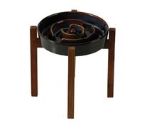 HEEPDD Cuenco Elevado para Perros con Alimentador Lento, Cuenco de Cerámica para Mascotas con Soporte de Madera y Base Antideslizante, Comedero Lento para Perros Pequeños y Medianos (7,2 Pulgadas)