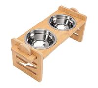 HEEPDD Cuencos Elevados para Perros, Soporte Ajustable para Cuenco Elevado con 2 Platos de Acero Inoxidable, Alimentador de Alimentos para Mascotas de Madera Resistente para Perros