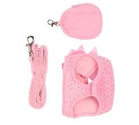HEEPDD Decoración de Lazo con Diamantes de Imitación para Perros Pequeños y Gatos, Juego de Arnés y Correa para Perros, Suministros para Nan Transpirables (S)