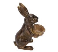HEEPDD Estatua de Jardín de Conejos, Escultura de Conejito Al Aire Libre de Resina Bronceada con Comedero para Pájaros, Adorno Independiente Decorativo Realista para el Hogar, Oficina,