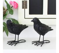 HEEPDD Estatua de Pájaro de 2 Uds, Decoración de Cuervo Hecha a Mano de Resina Sintética, Adornos de Cuervo Realistas para Decoración de Jardín Interior y Exterior