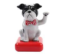 HEEPDD Figurita Decoración de Escritorio para el Hogar, Oficina, Accesorios de Coche, 10,5 Cm, Adorable Perro Que Agita el Brazo con Energía Solar, Balanceo, Jardinería (Perro Blanco Negro)