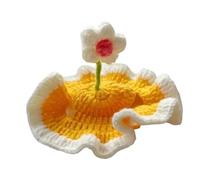 HEEPDD Gorro de Gato con Flores de Punto, Gorro de Gatito de Ganchillo Suave y Lindo con Orificios para Las Orejas y Corbata Ajustable para Tomar Fotos de Disfraces de Fiesta de (S)