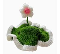 HEEPDD Gorro de Gato con Flores de Punto, Gorro de Gatito de Ganchillo Suave y Lindo con Orificios para Las Orejas y Corbata Ajustable para Tomar Fotos de Disfraces de Fiesta de (S)
