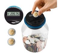 HEEPDD Hucha Digital con Pantalla LCD, Contador de Monedas, ABS, PC, Euro, Ahorro de Monedas, 1,8 a 2,0 L, Diseño Retráctil, Ajuste Manual para Niños, Adultos, Oficina en Casa