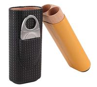 HEEPDD Humidor de Puros de Cuero Negro, Caja de Cedro Portátil con 2 Tubos, Incluye Cortador de Puros