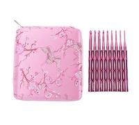 HEEPDD Juego de 9 Agujas de Ganchillo de Aluminio de 3,0 a 8,0 Mm, Ergonómicas y Portátiles, con Bolsa Floral, Color Rosa, Kit Suave y Ligero para Principiantes Profesionales,