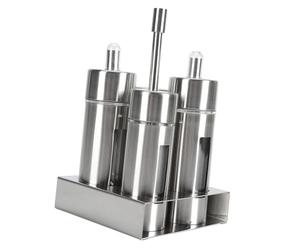HEEPDD Juego de Coctelera para Condimentos, Dispensador de Condimentos de Acero Inoxidable 304, Incluye Recipientes de Vinagre y Aceite para Almacenamiento de Cocina, Barbacoa y Cocina (4 cabeza)