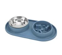 HEEPDD Juego de Cuencos para Perros y Gatos, Alimentador Lento Doble Extraíble de Silicona sin Derrames, Cuenco de Acero Inoxidable para Perros y Gatos (Blue)