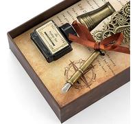 HEEPDD Juego de Pluma Retro, Kit de Tinta de Caligrafía de Latón y Pluma de Pavo con Sello de Cera, Bueno para Escritores y Artistas (BROWN)