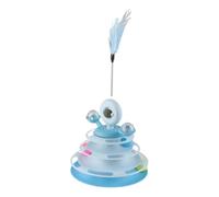 HEEPDD Juguete Interactivo de Torre de Bolas de Hierba Gatera con Plumas, Juego de Plataforma Giratoria para Mascotas con Riel de 4 Capas, Aumenta el Interés, Diversión para Gatos, (Azul Oscuro)