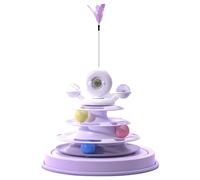 HEEPDD Juguete Interactivo de Torre de Bolas de Hierba Gatera con Plumas, Juego de Plataforma Giratoria para Mascotas con Riel de 4 Capas, Aumenta el Interés, Diversión para Gatos, (Violeta)