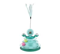 HEEPDD Juguete Interactivo de Torre de Bolas de Hierba Gatera con Plumas, Juego de Plataforma Giratoria para Mascotas con Riel de 4 Capas, Aumenta el Interés, Diversión para Gatos, (Menta Verde)