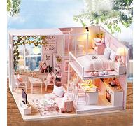 HEEPDD Kit en Miniatura de Casa de Muñecas de Madera para Bricolaje, Escena de Dormitorio con Luz LED y Muebles Realistas para Adolescentes y Niños Kit en Miniatura de Casa de Muñecas de Madera para