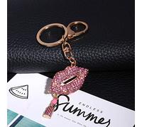 HEEPDD Llavero con Forma de Lápiz Labial, Llavero de Aleación con Diamantes de Imitación para Mujer, Bonito Colgante para Bolso y Bolso