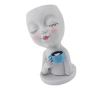 HEEPDD Macetero de Resina con Forma de Cabeza, Bonito Gesto de café, con Orificio de Drenaje y Bandeja Desmontable para Decoración de Interiores y Exteriores, Jardín, Hogar, Oficina, (White)