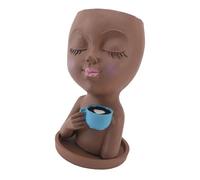 HEEPDD Macetero de Resina con Forma de Cabeza, Bonito Gesto de café, con Orificio de Drenaje y Bandeja Desmontable para Decoración de Interiores y Exteriores, Jardín, Hogar, Oficina, (Brown)