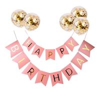 HEEPDD Pancarta de Feliz Cumpleaños, Decoraciones para Fiestas, Letras Doradas, Juego de Banderines de Papel con 5 Globos de Confeti, Banderas de 6x8 Pulgadas, 10 Pies para Colgar en la Pared, para