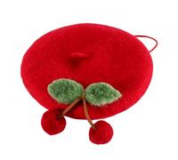 HEEPDD Paquete de 2 Gorros de Boina para Mascotas, Gorro de Lana de Artista Francés con Lazo de Cereza para Accesorios Fotográficos para Gatos, Gatitos y Cachorros, Disfraz Ligero (Sombrero Rojo